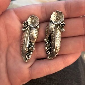 Signed sterling Navajo flower earrings